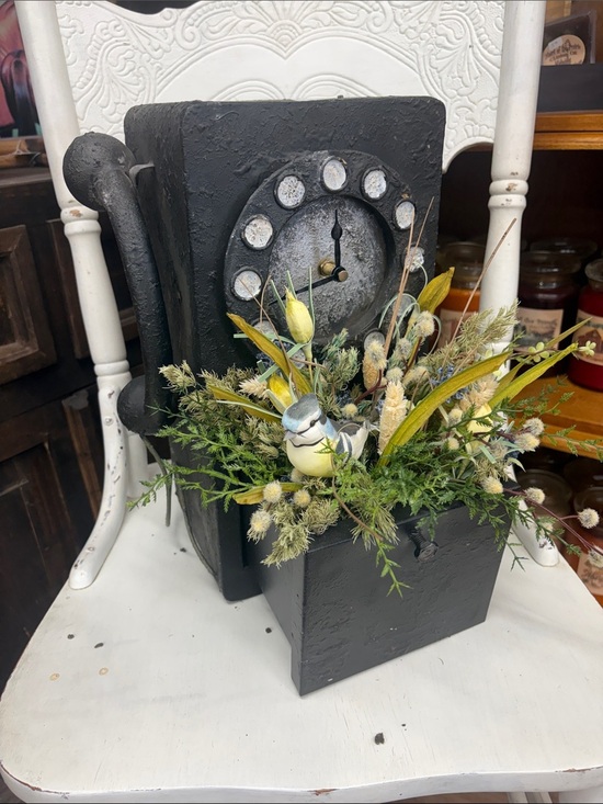 Other - Handmade Black Vintage-Style Floral Clock Planter